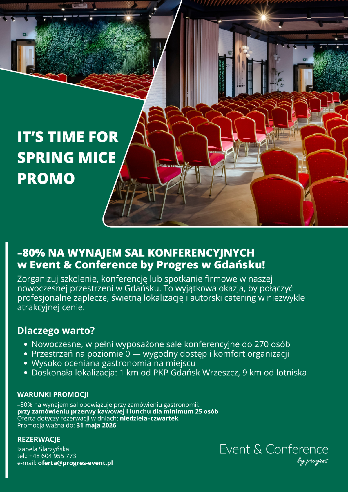 Wiosenna oferta MICE w Gdańsku. Event & Conference by Progres z atrakcyjną promocją na wynajem sal